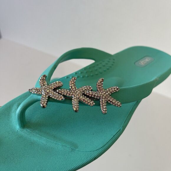 Oka B Ryann Star Fish Embellished Flip Flops Sea Glass Beach Vacation Size 7 - Picture 12 of 12